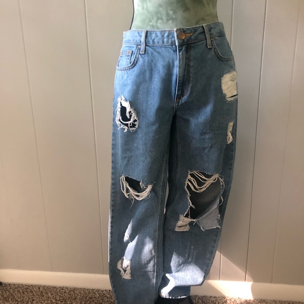 Forever 21 Ripped Boyfriend Jeans in Light Blue